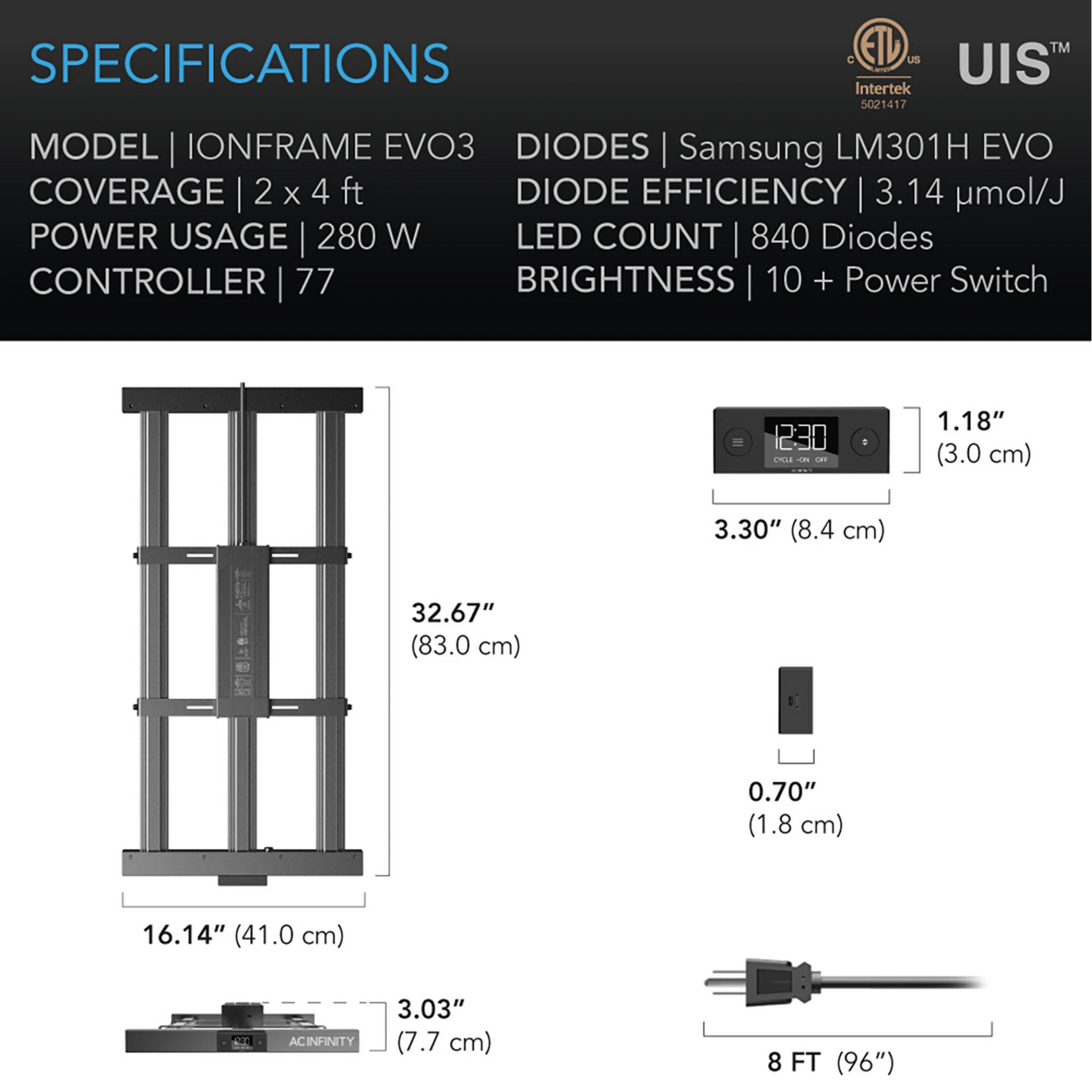 AC Infinity IONFRAME EVO3 specifications