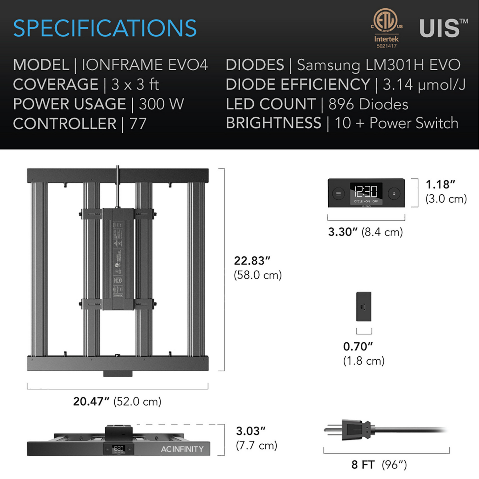 AC Infinity IONFRAME EVO4 specifications