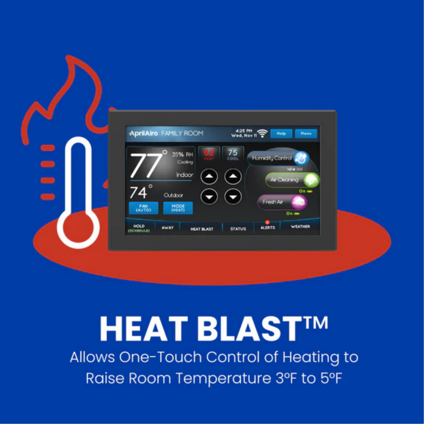 Aprilaire Color Touchscreen Wi-Fi IAQ Thermostat heat blast