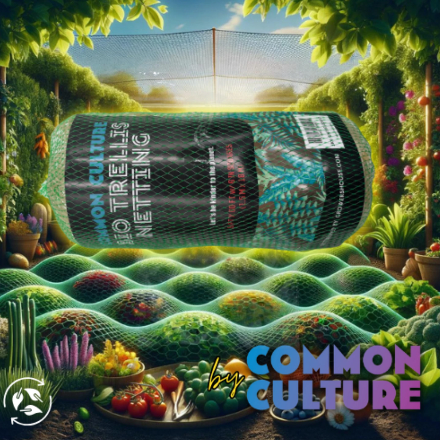 Common Culture Bio Trellis Netting Bulk Roll 5 ft x 60 ft w_ 6in Squares Illustration