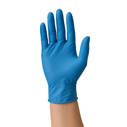 Common Culture Blue Nitrile glove put on
