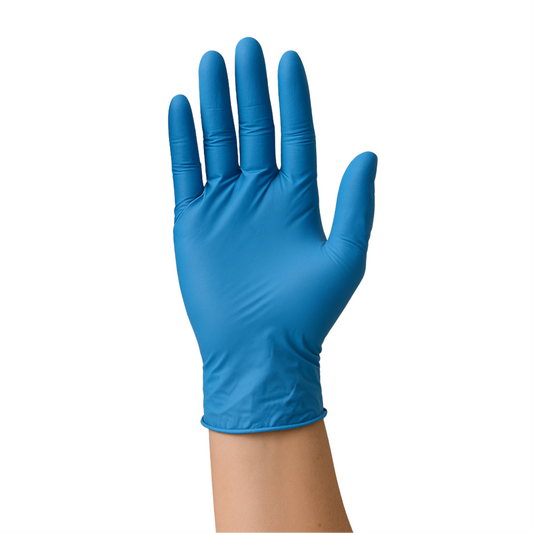 Common Culture Blue Nitrile glove put on