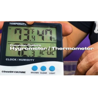 Common Culture Large Display Thermometer & Hygrometer package in action