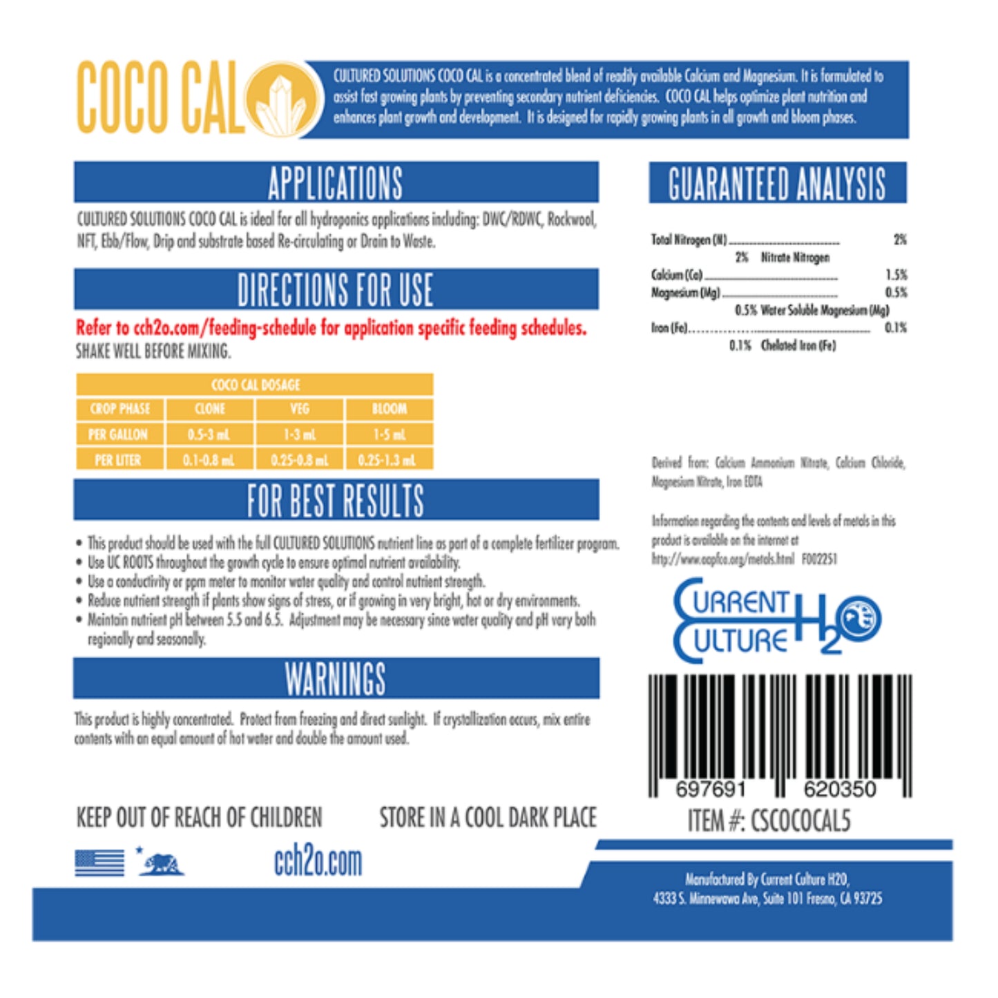 Cultured Solutions Coco Cal back label