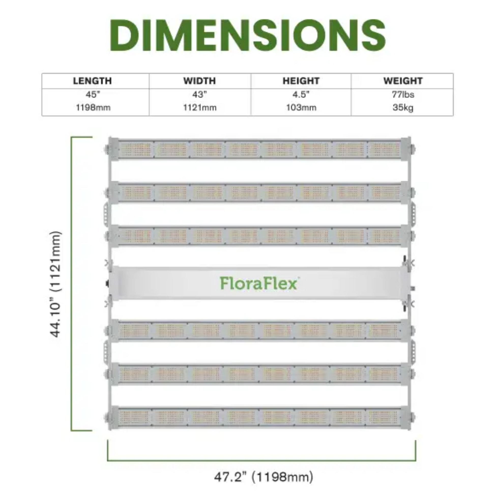 FloraFlex DLC 1200W 6-BAR dimensions