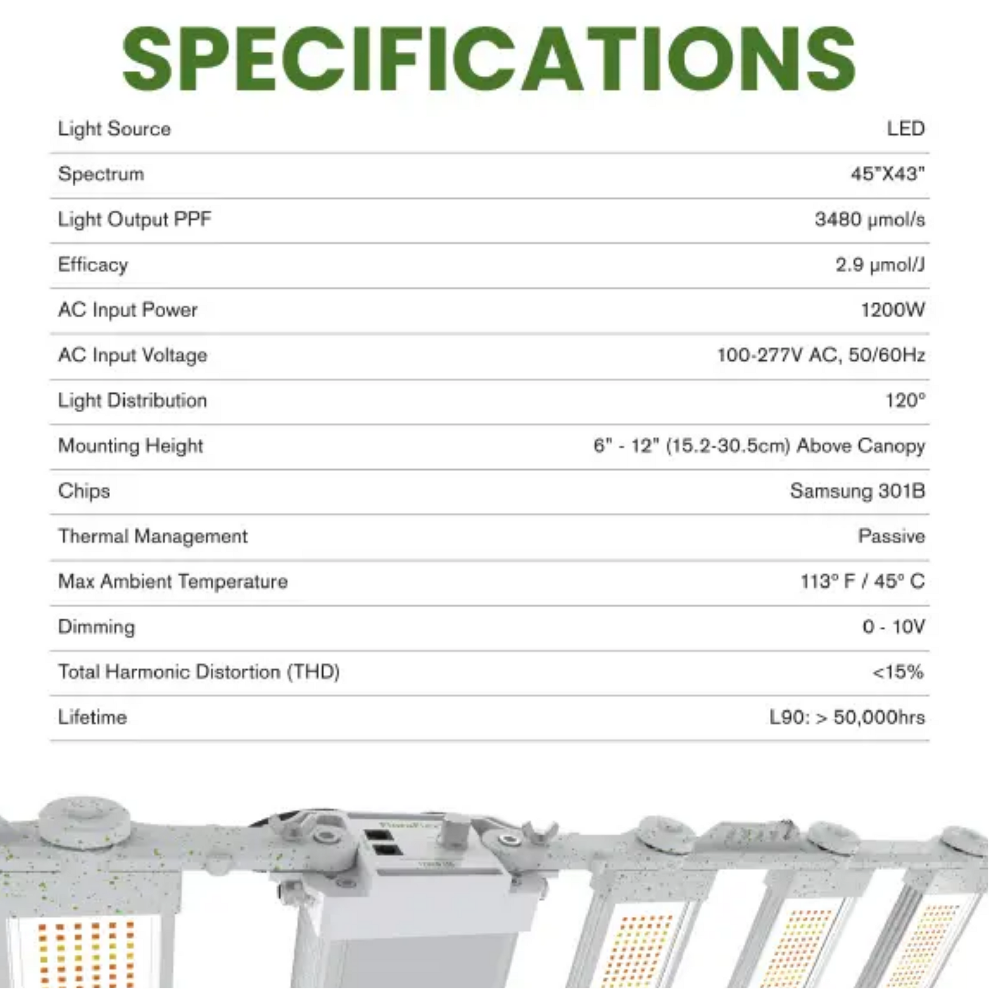 FloraFlex DLC 1200W 6-BAR specifications