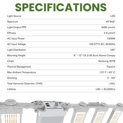 FloraFlex DLC 1200W 6-BAR specifications