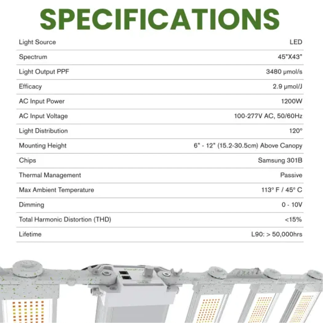 FloraFlex DLC 1200W 6-BAR specifications