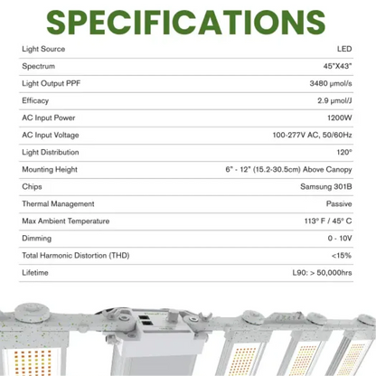 FloraFlex DLC 1200W 6-BAR specifications