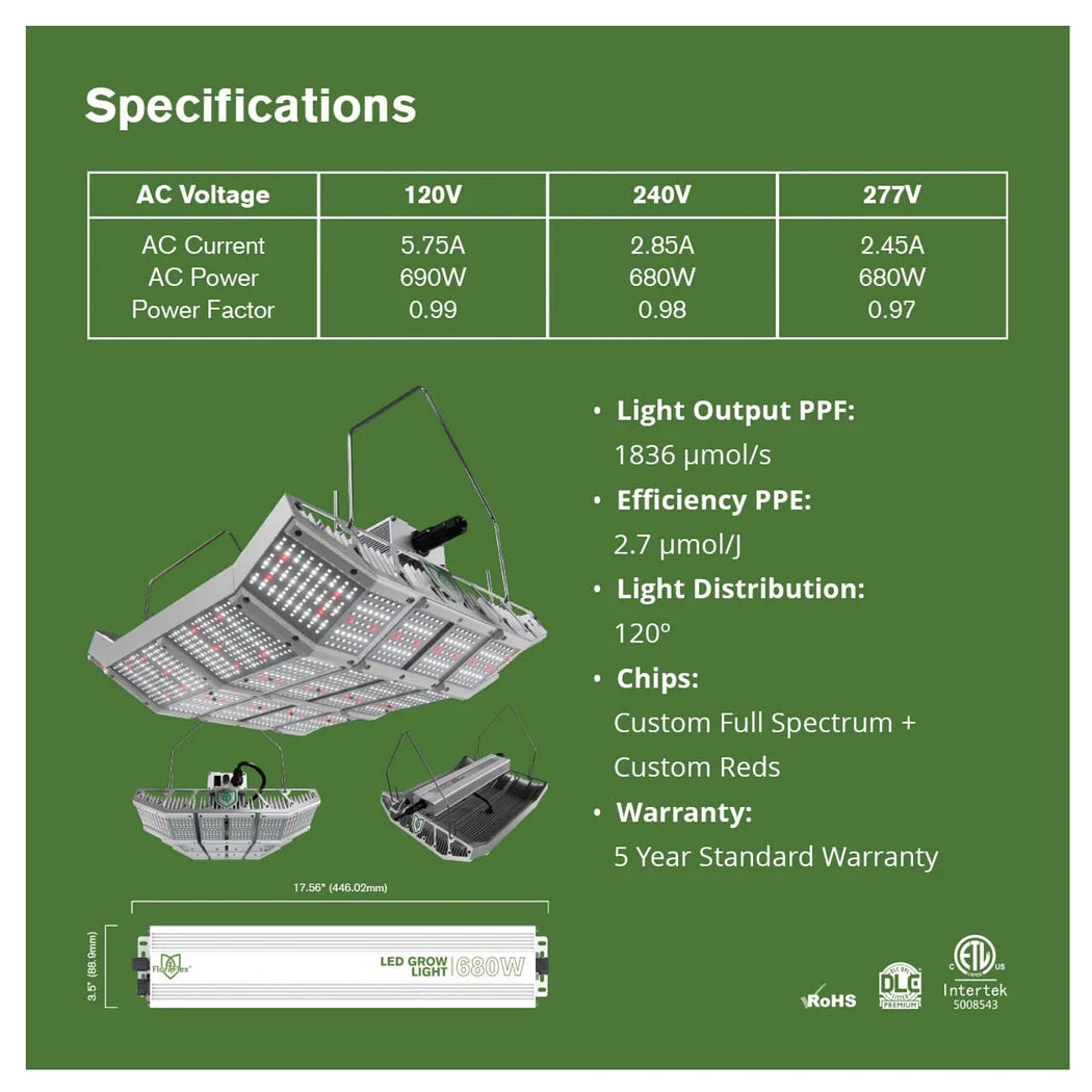 FloraFlex High Bay 680W Full Spectrum  Specifications