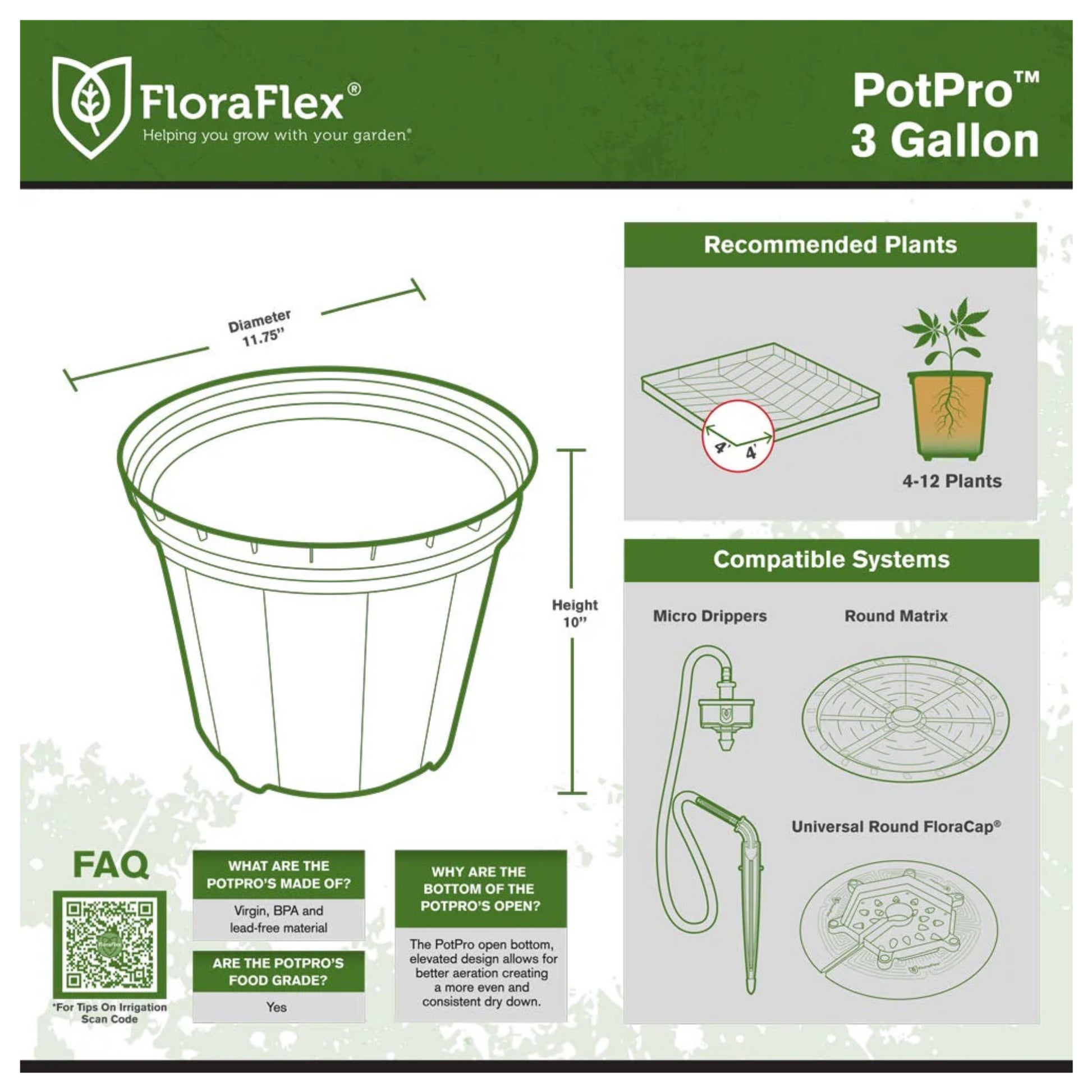 FloraFlex PotPro 3 gallon dimensions