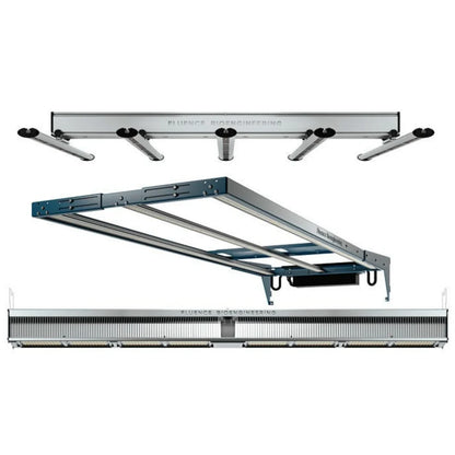 Fluence RAY22 LED bars mounted in a multi-tier shelving arrangement
