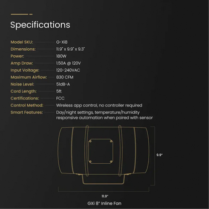 GXi 8 - Wireless Intelligent Inline Fan specifications