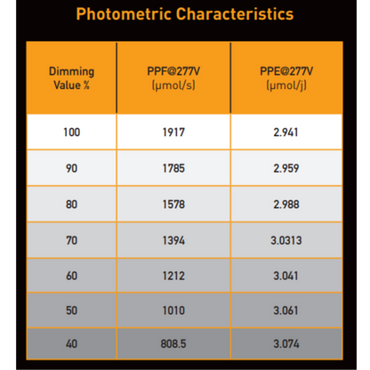 Gavita CT 2000e LED photometric characteristics
