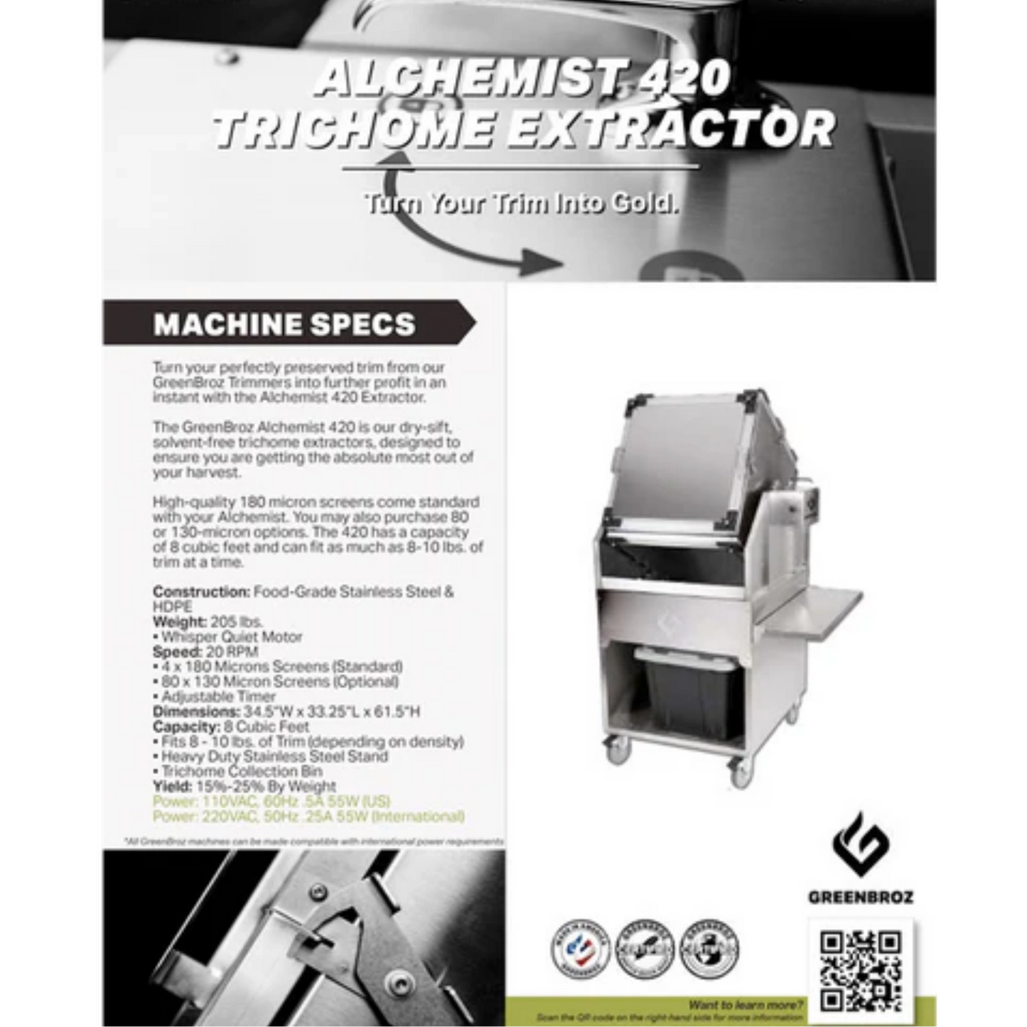 GreenBroz Alchemist 420 Dry Sifter specs