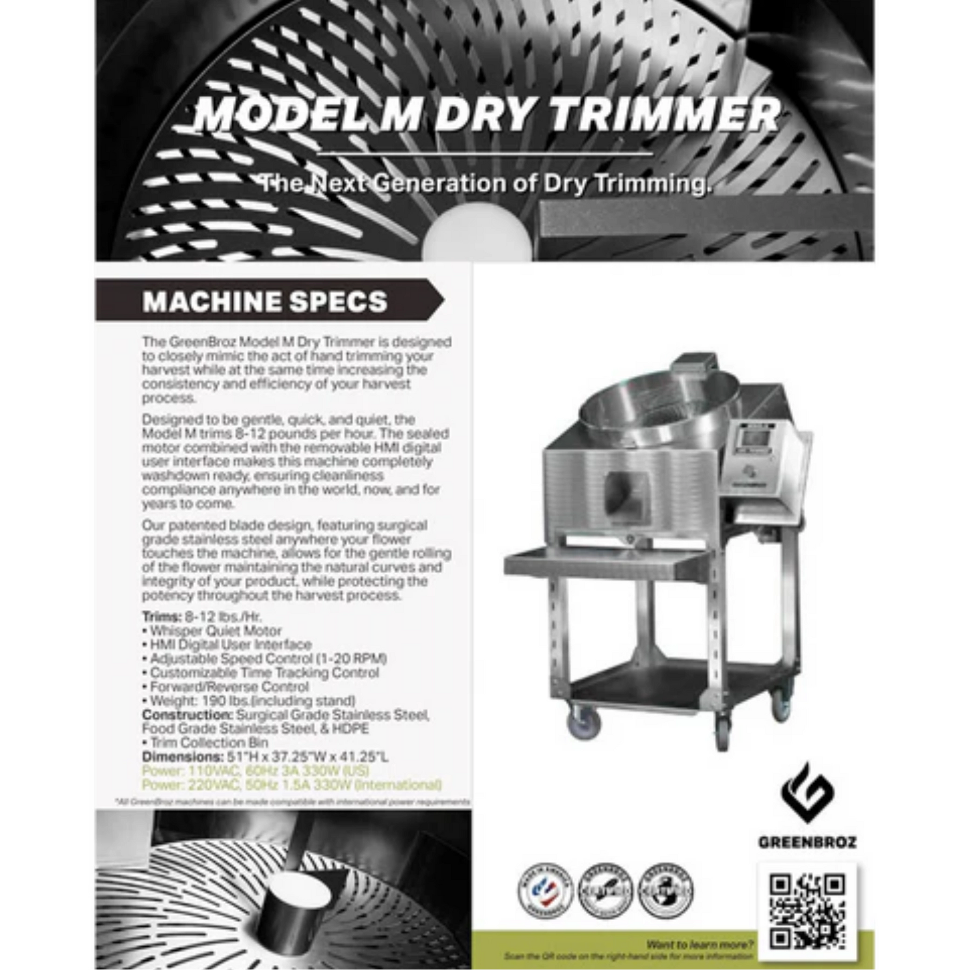 GreenBroz Model M Dry Trimmer specs