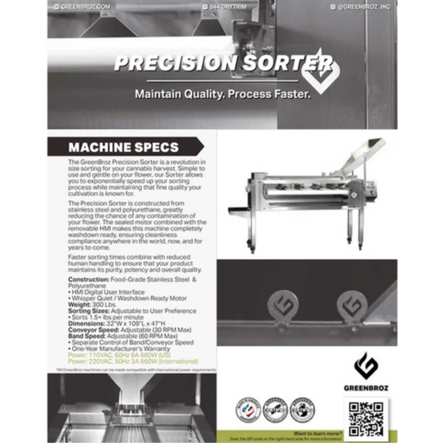 GreenBroz Precision Sorter specs