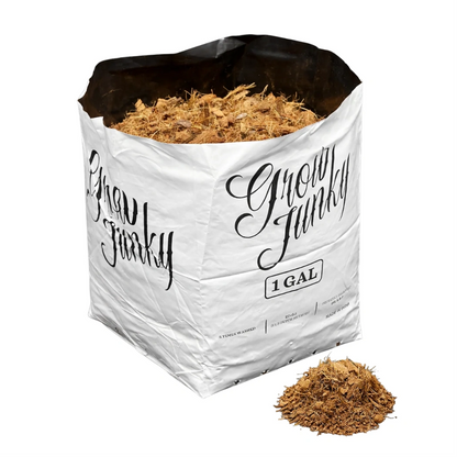 Grow Junky 1 gallon open top coco bag, 56% WHC pre-filled coco coir with a sample