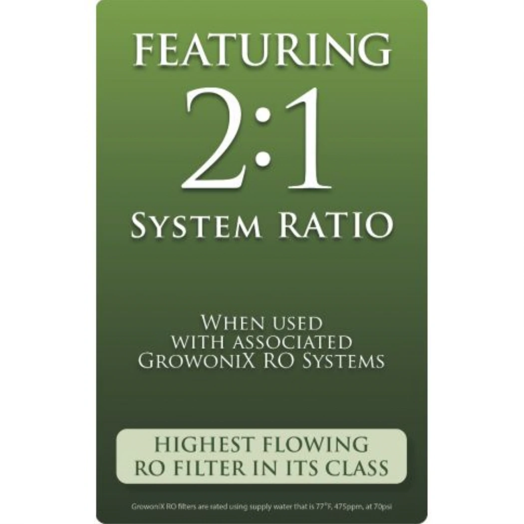 Growonix 150+ GPD High Rejection Cold Water Membrane featuring system ratio