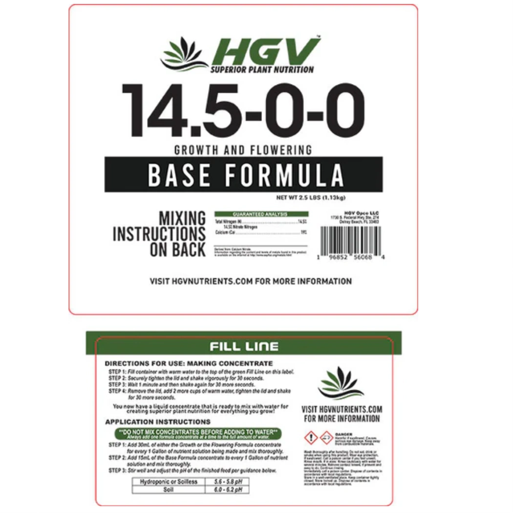 HGV Base Dry Ready To Mix Formula label