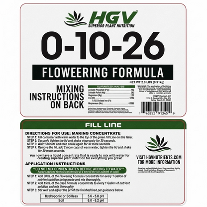 HGV Flower Dry Ready To Mix 2.5 Gallon label