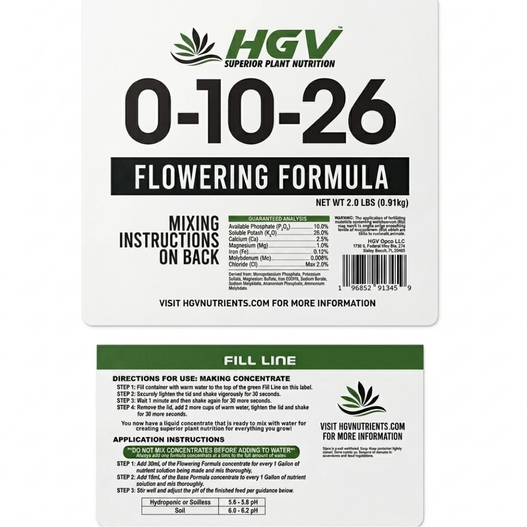 HGV Flower Dry Ready To Mix Formula 1 Gallon label