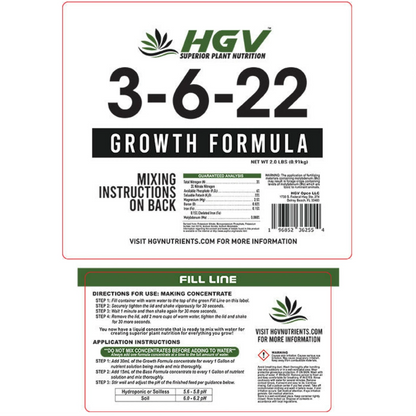HGV Grow Dry Ready To Mix 2.5 Gallon label