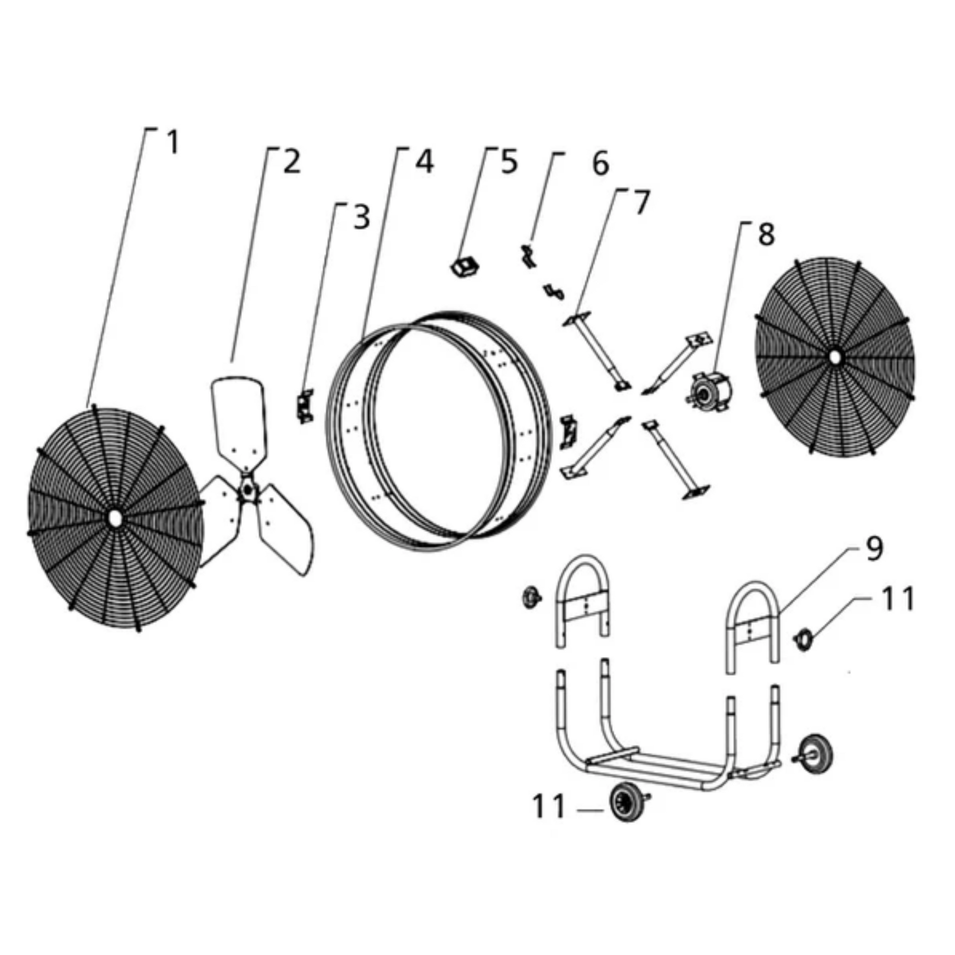 Hurricane Pro Heavy Duty Adjustable Tilt Drum Fan 42in parts