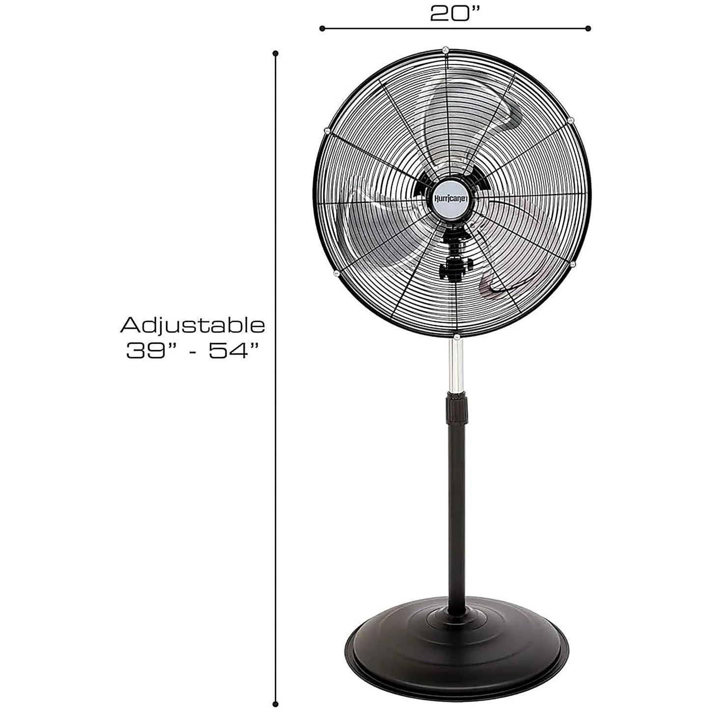 Hurricane Pro High Velocity Metal Stand Fan 20in dimensions