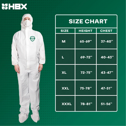 Hydrobuilder HBX Disposable Coverall size chart