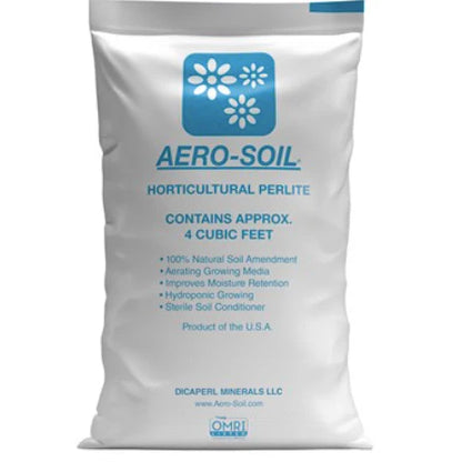 Bag of Aero-Soil horticultural perlite with blue logo and text on a white background