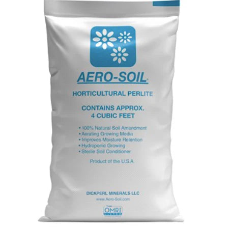 Bag of Aero-Soil horticultural perlite with blue logo and text on a white background