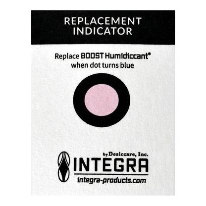 Integra Boost replacement indicator card: dot turns blue when the 62% humidiccant pack needs replacing