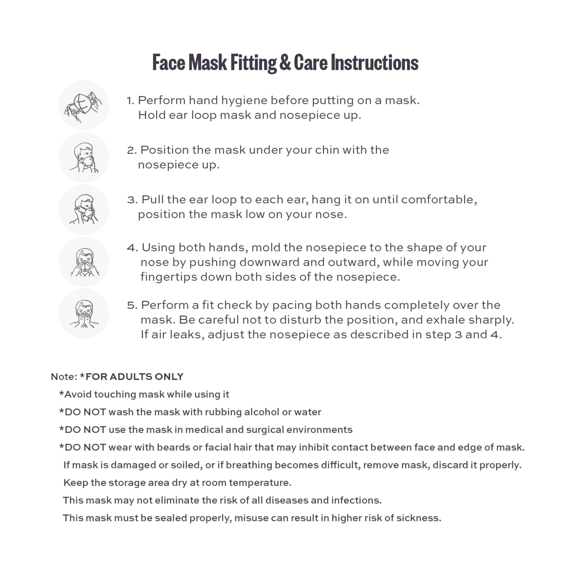 KN95 Mask - 4-ply FDA Standard & EN149 fitting instructions
