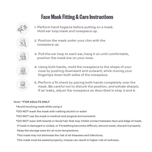 KN95 Mask - 4-ply FDA Standard & EN149 fitting instructions