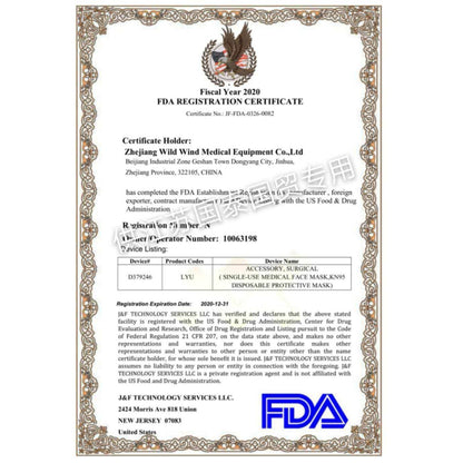 KN95 Mask - 4-ply FDA Standard & EN149 registration certificate