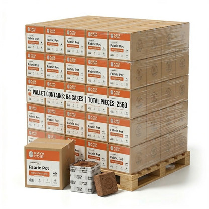 Kaya Coir 5 in 1 gal Pallet with 64 Cases 2560 Pieces fabric pot