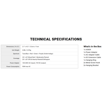 Kessil A360X  specifications
