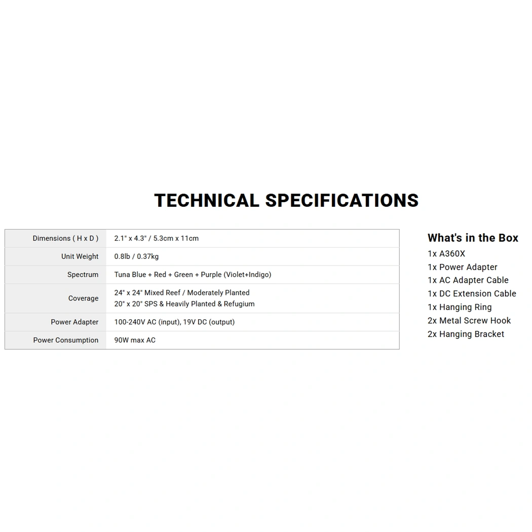Kessil A360X  specifications