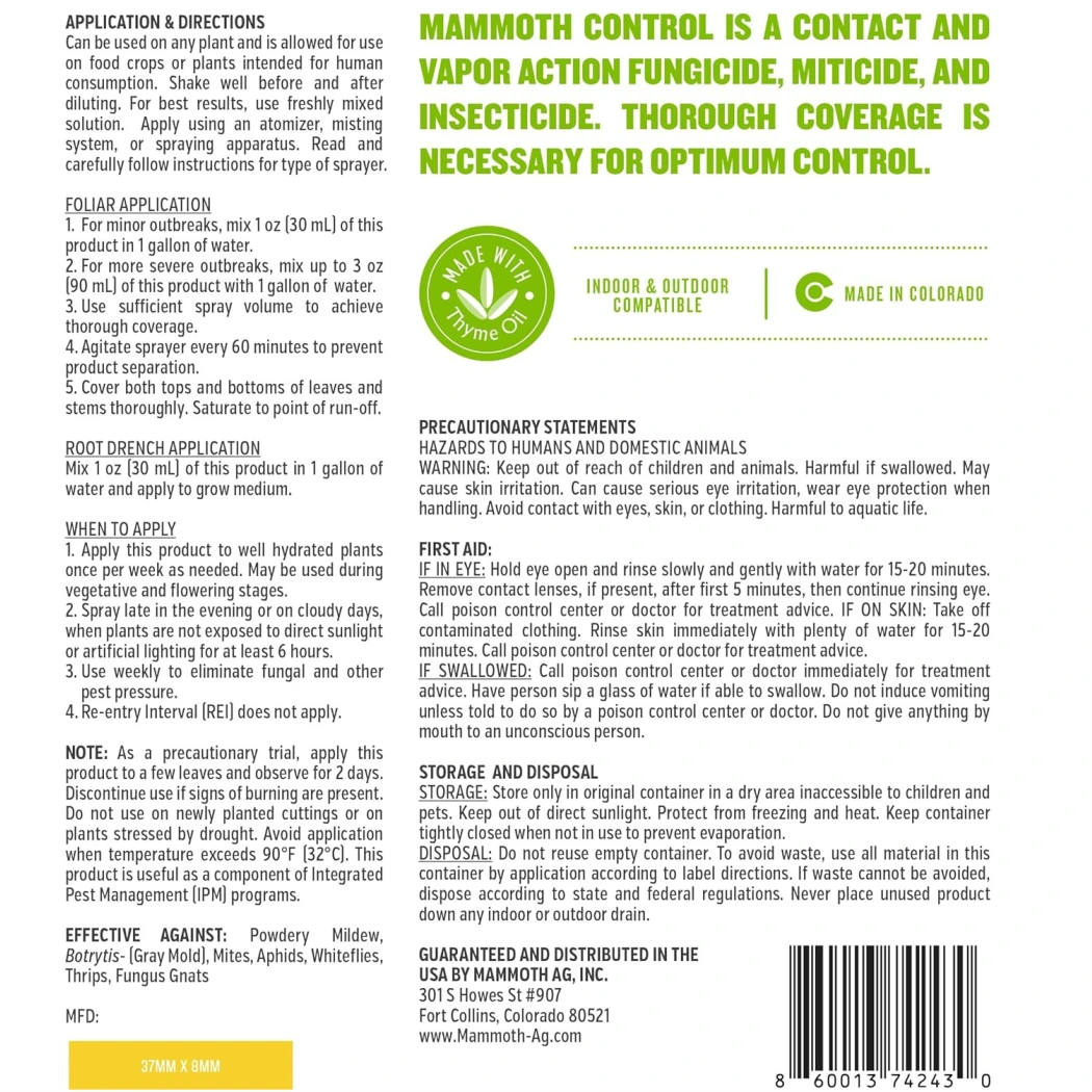 Mammoth Control back label