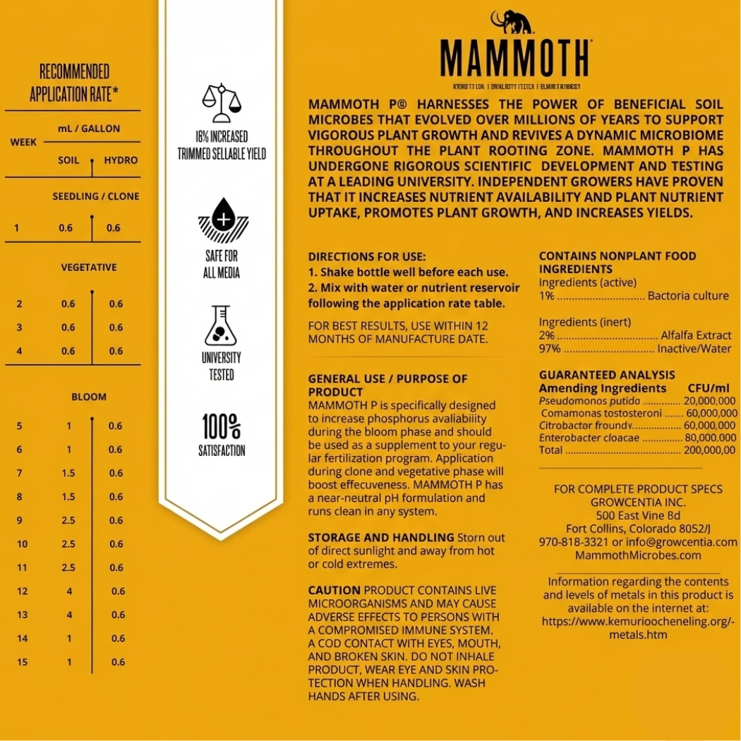 Mammoth P Active Microbials Label