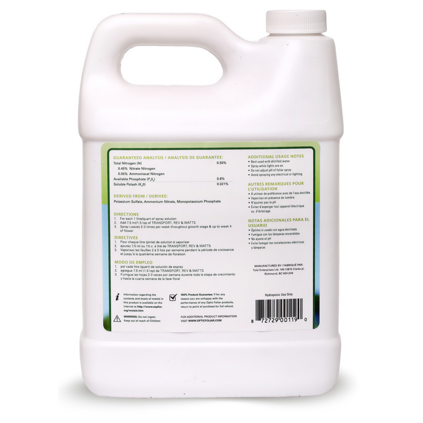 Optic Foliar Rev 1 litre back view