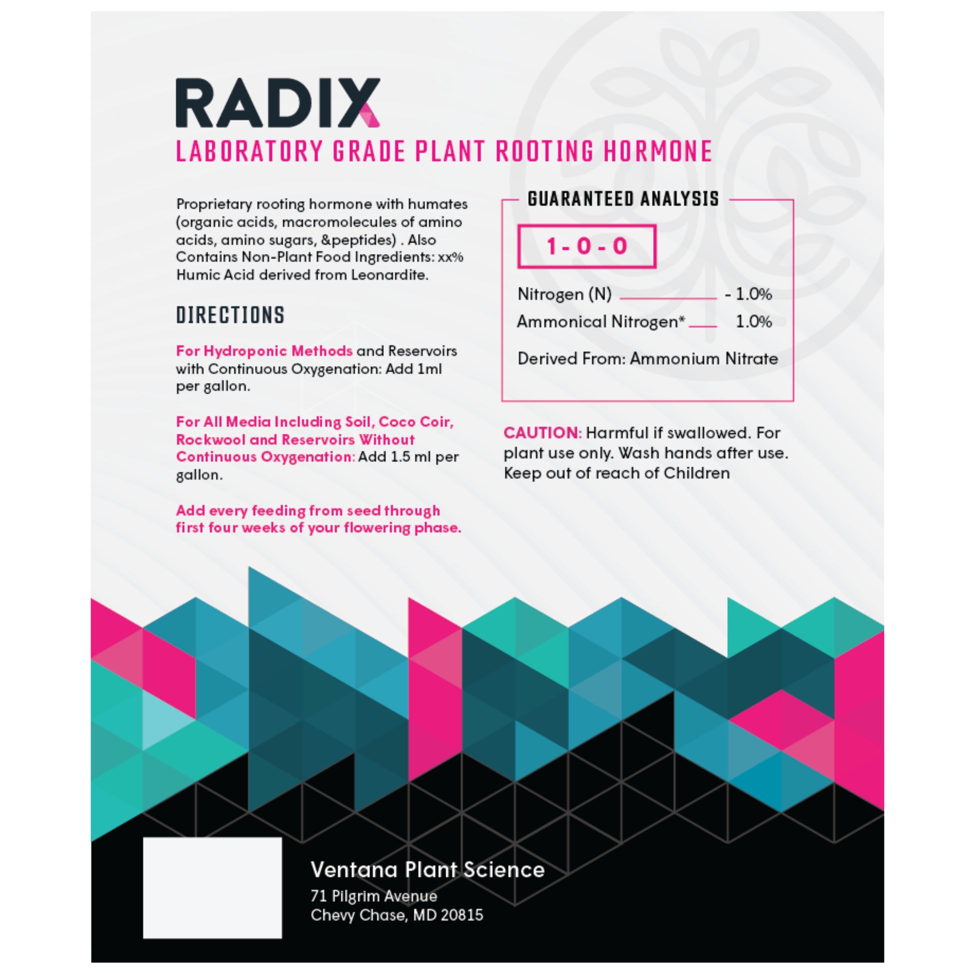 Radix Laboratory Grade Plant Rooting Stimulaton label