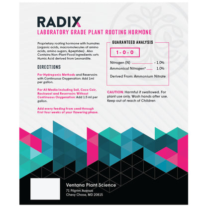 Radix Laboratory Grade Plant Rooting Stimulaton label
