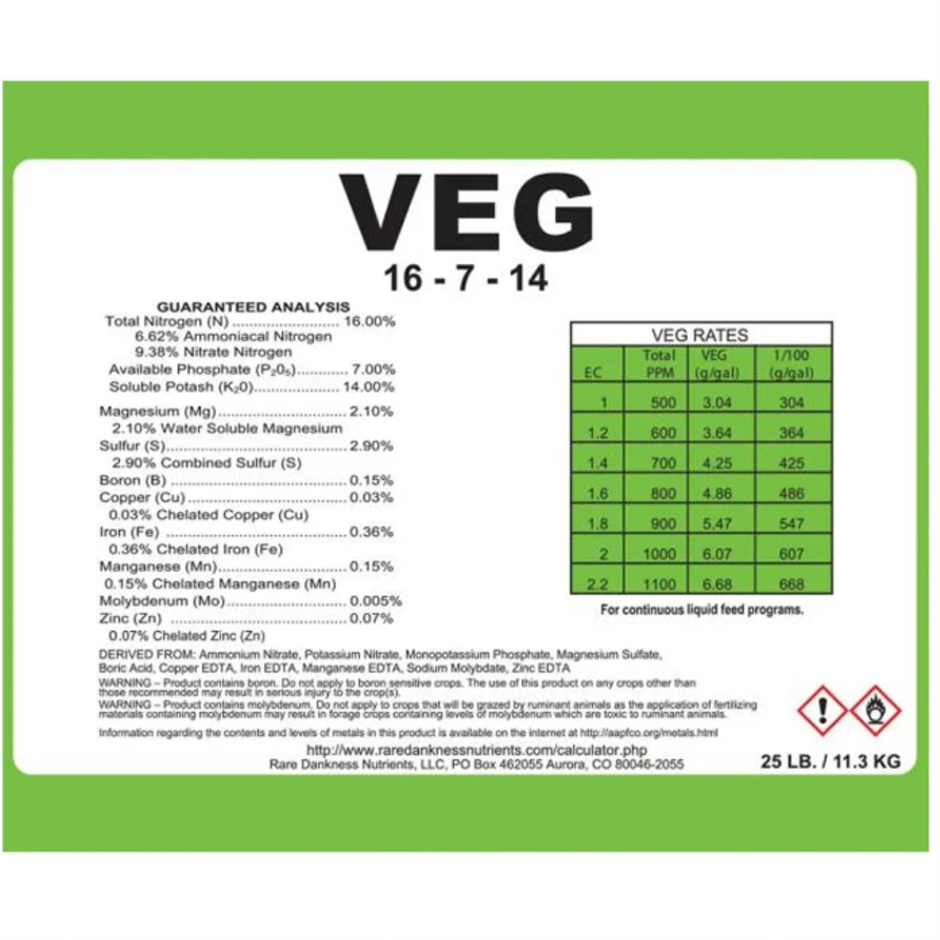 Rare Dankness Nutrients Perfecta VEG guaranteed analysis