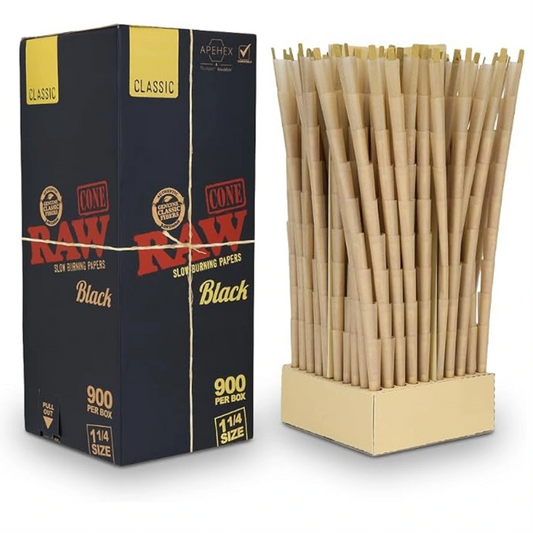 Raw Black Bulk 1 1/4 Pre-Roll Cones 900 package