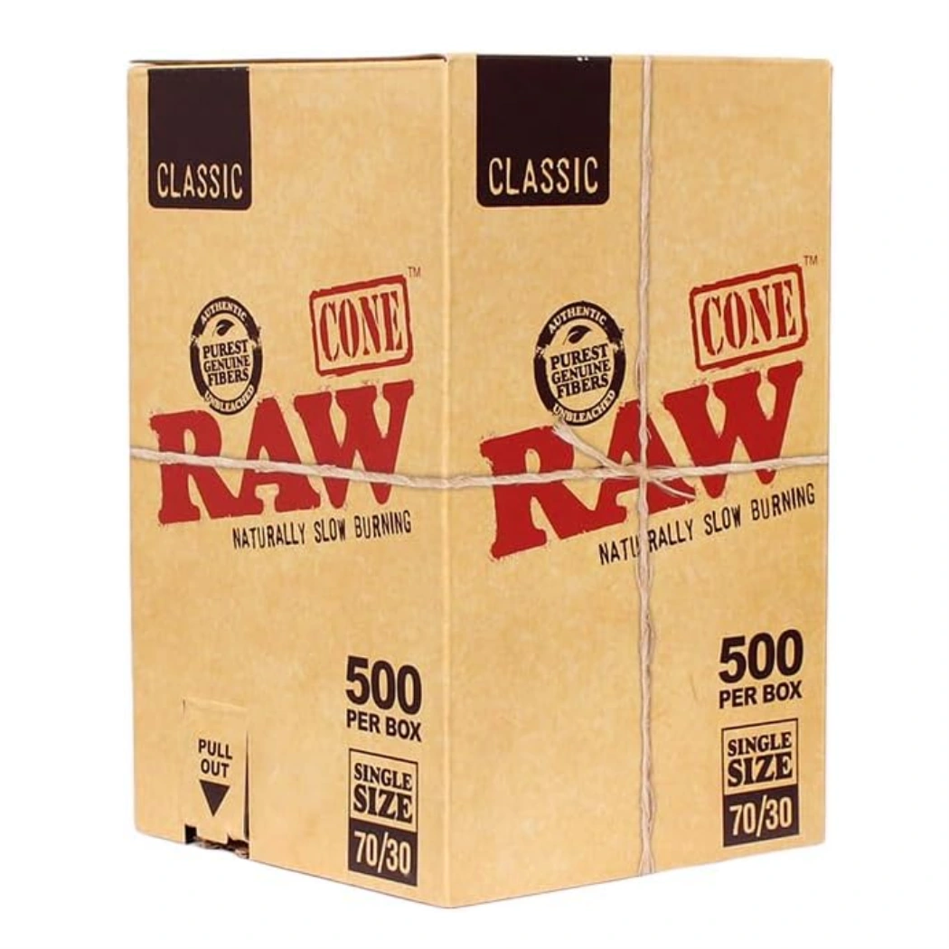 Raw Classic Bulk 70mm30mm Pre-Roll Cones 500pk box