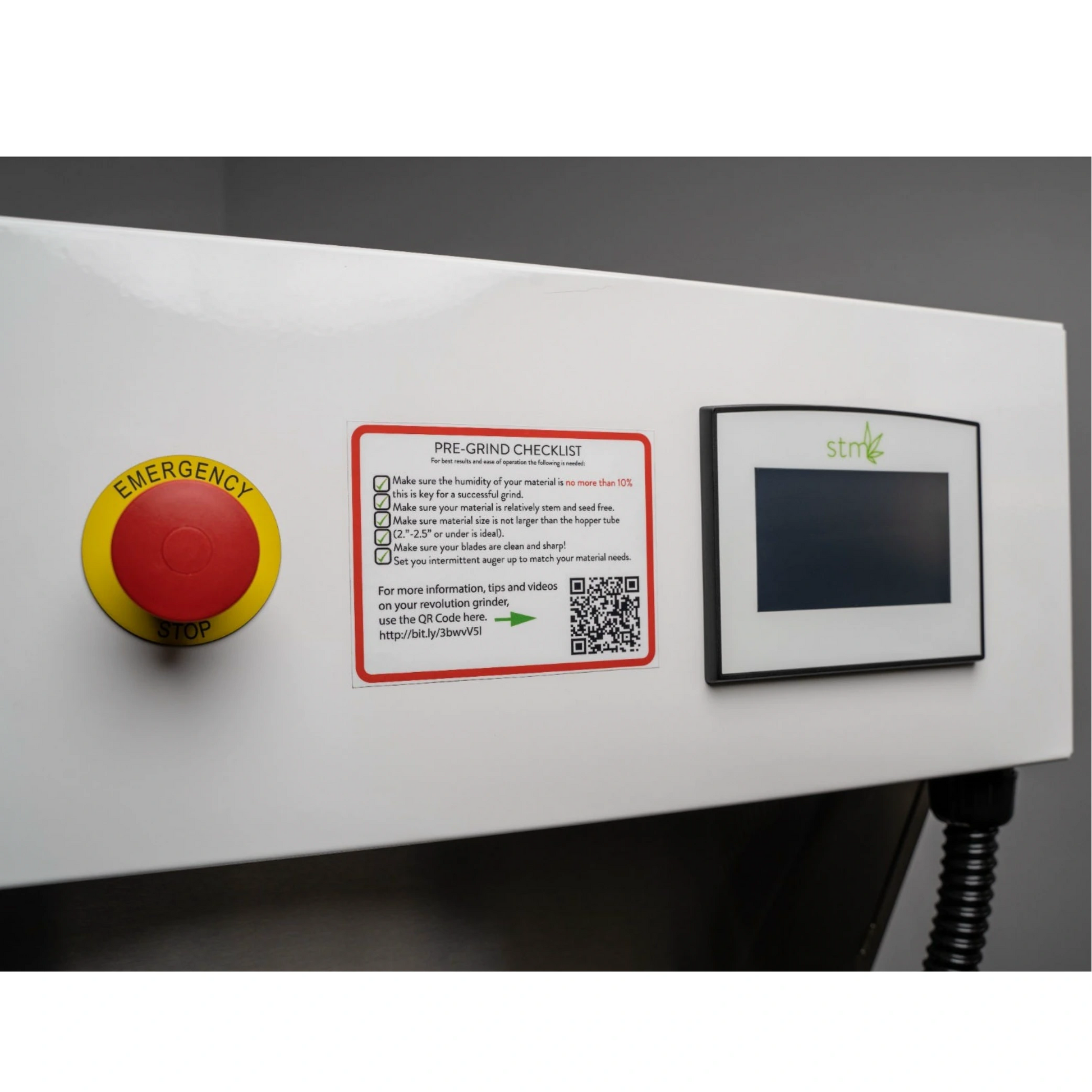 STM Revolution 2.0 Commercial Cannabis Grinder Efficient Flower Processing Emergency Stop