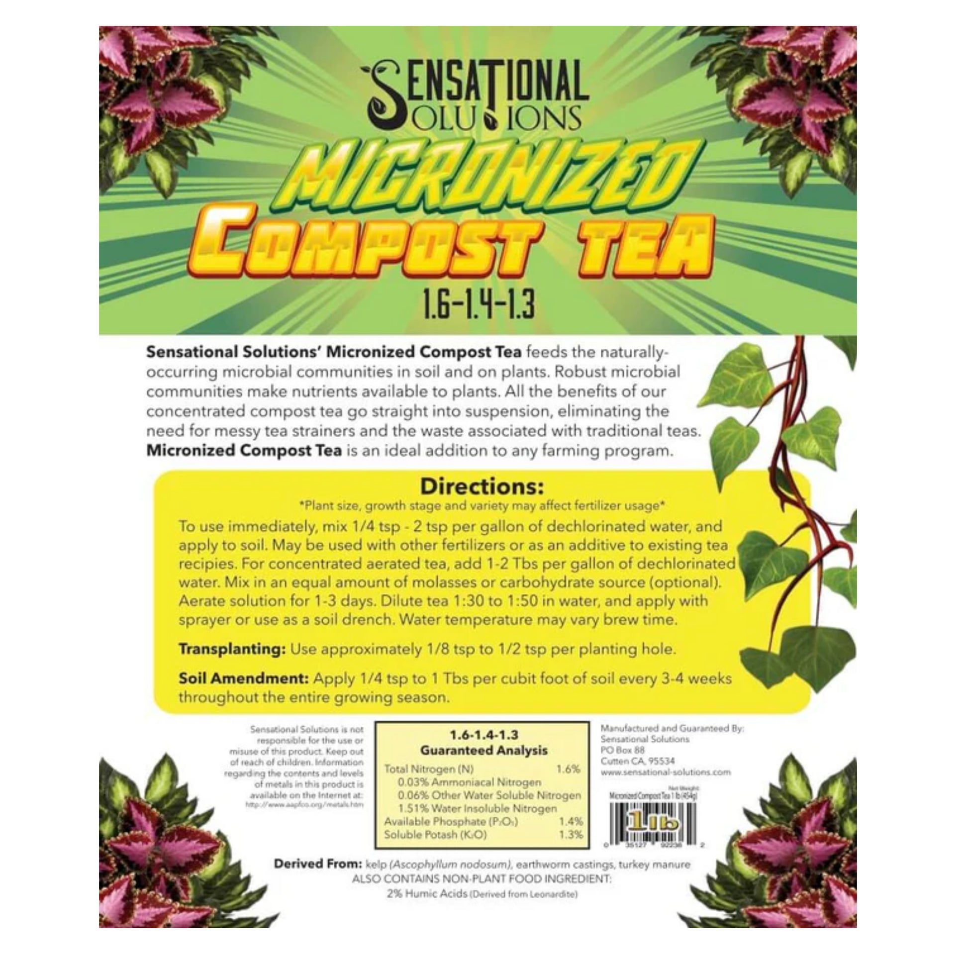 Sensational Solutions Micronized Compost Tea label