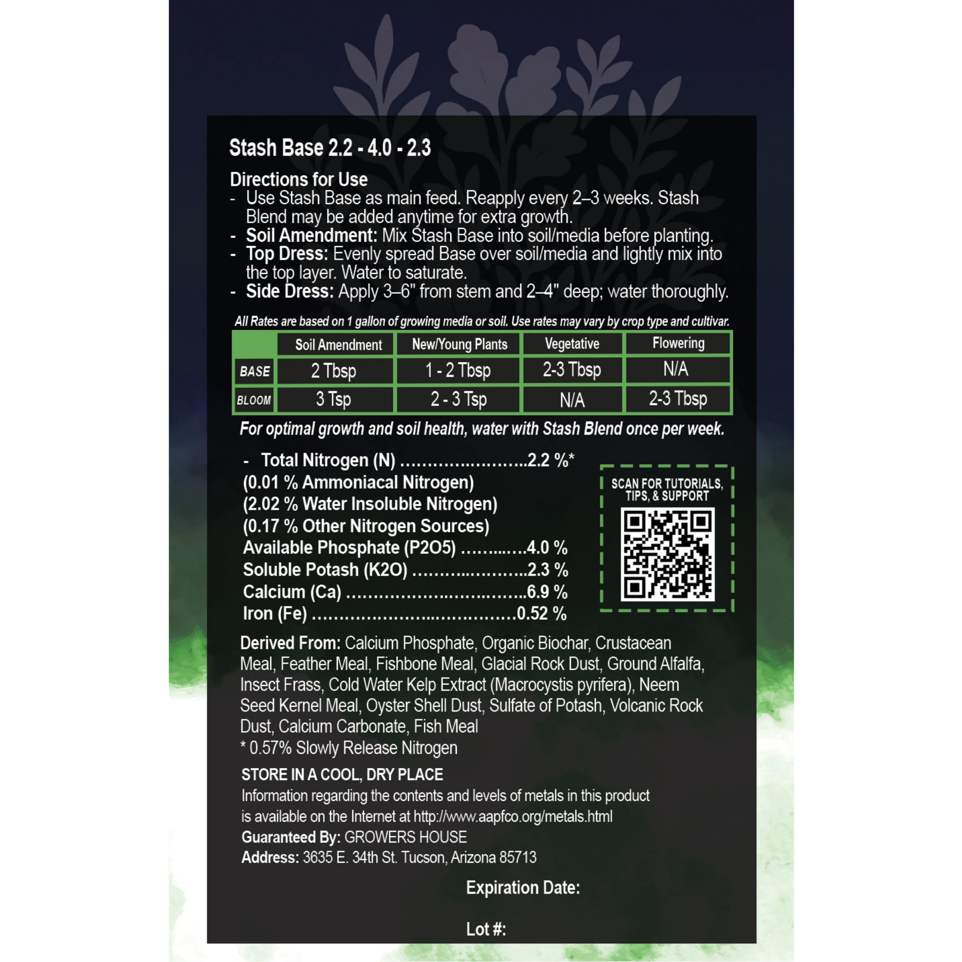 Stash Bloom Back Label with directions